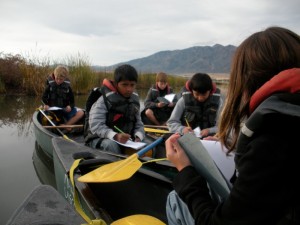 students in canoe
